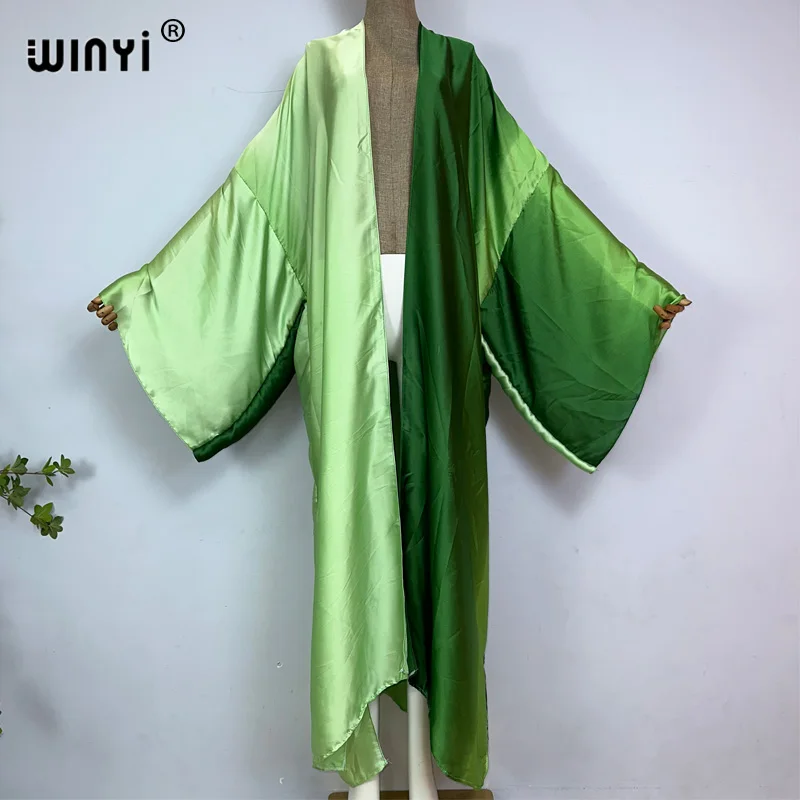 WINYI-Mulheres Boho Gradiente Impressão Quimono, Cardigã, Maxi Roupa de Praia, Solto Vestido Longo, Cobrir Swimwear, Kaftan