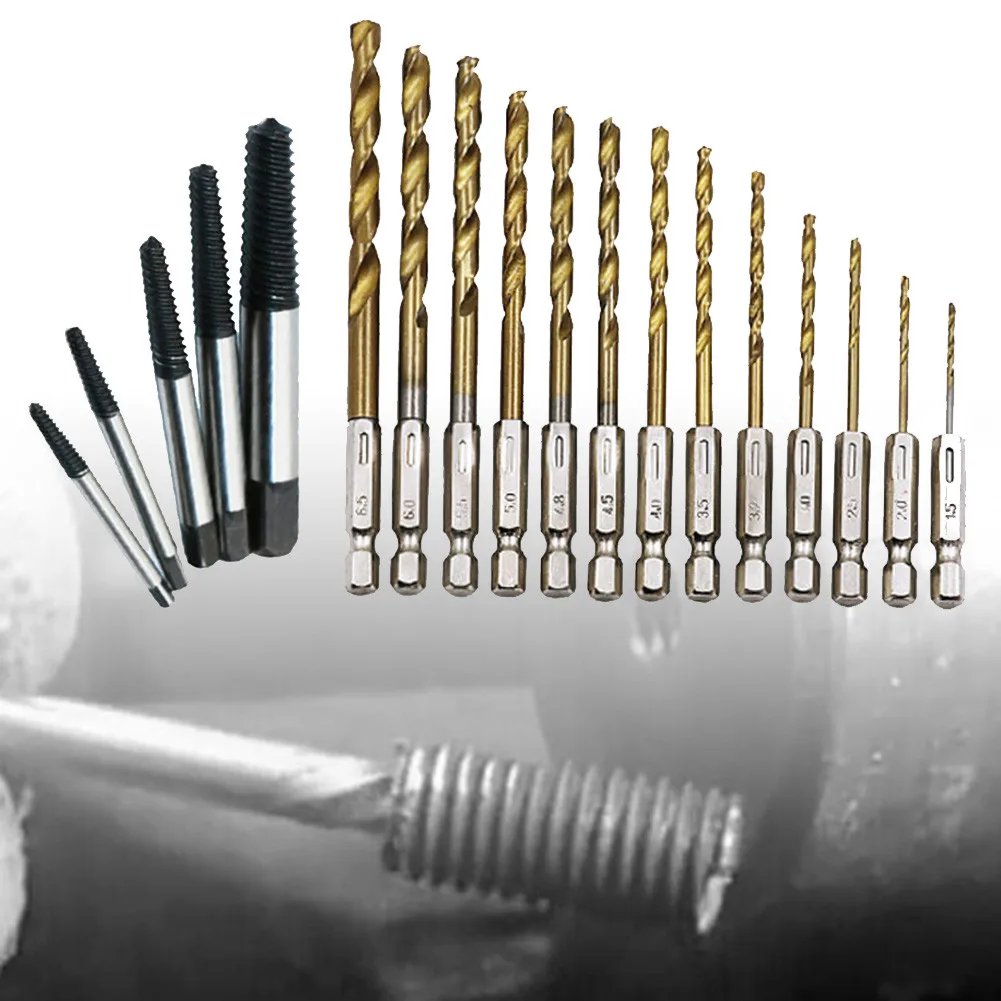 M3/M4/M5/M6/M8/M10 18/24pcs Screw Extractor Set Steel Handed Stud Remover Screw Extractor Reverse Hexagon Shank Drill Bits