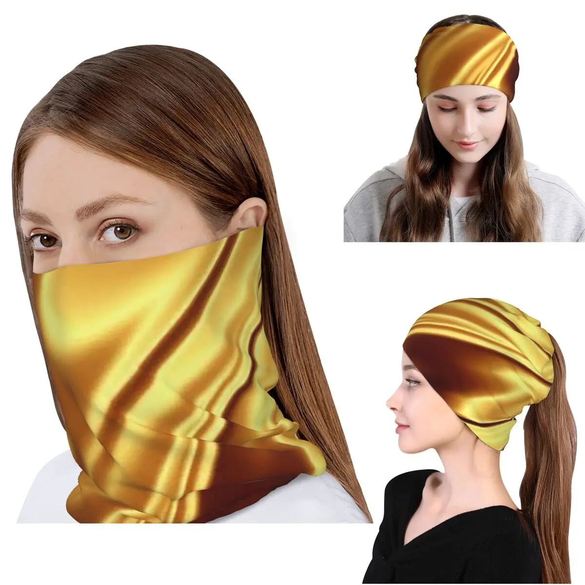 

Golden Fabric Geometric Wave Pattern Bandana Neck Cover Face Scarf Warm Face Mask Beanies Hat for Men Women Adult Winter