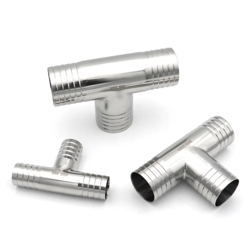 304 Sanitary Stainless Steel Tee 3 Way Hose Barb OD19 25 32 38 45 51mm Pipe Fitting Connector Internal External Polish Homebrew