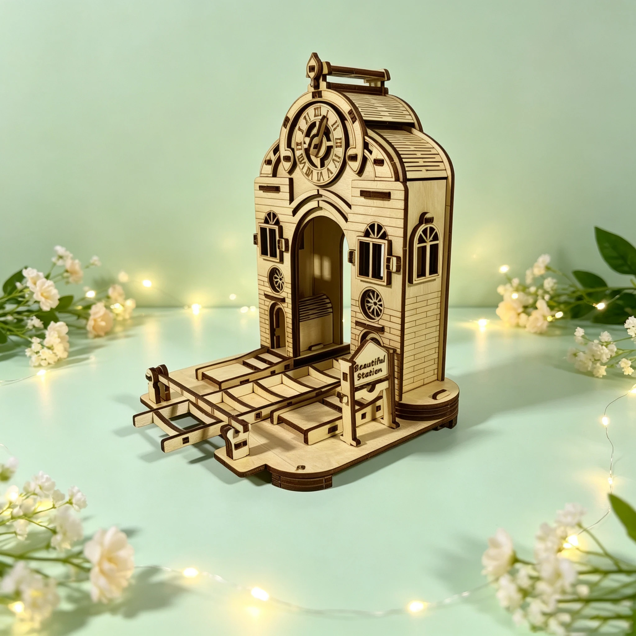 DIY Clock Tower Station Ornament, 3D Wooden Puzzle Model, Unique Handcrafted Gift, Top Choice for Christmas Gifts