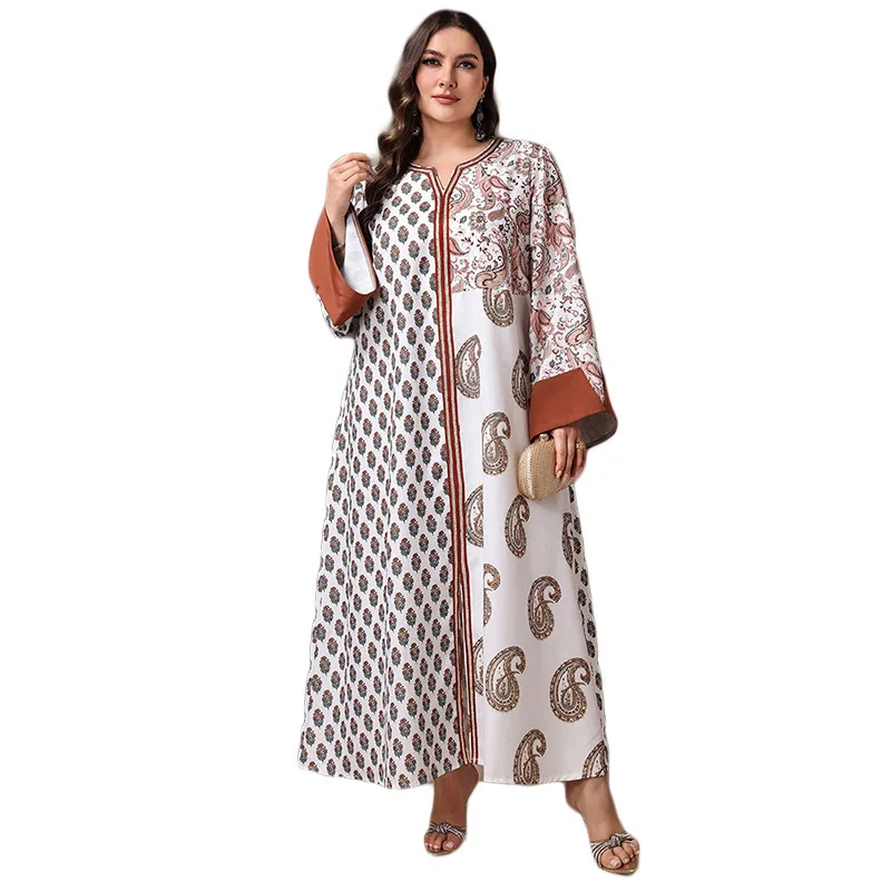 KYP1265 Arabic Four sided Bounce Large Size Dress Fashion Printed Dubai Muslim Robe