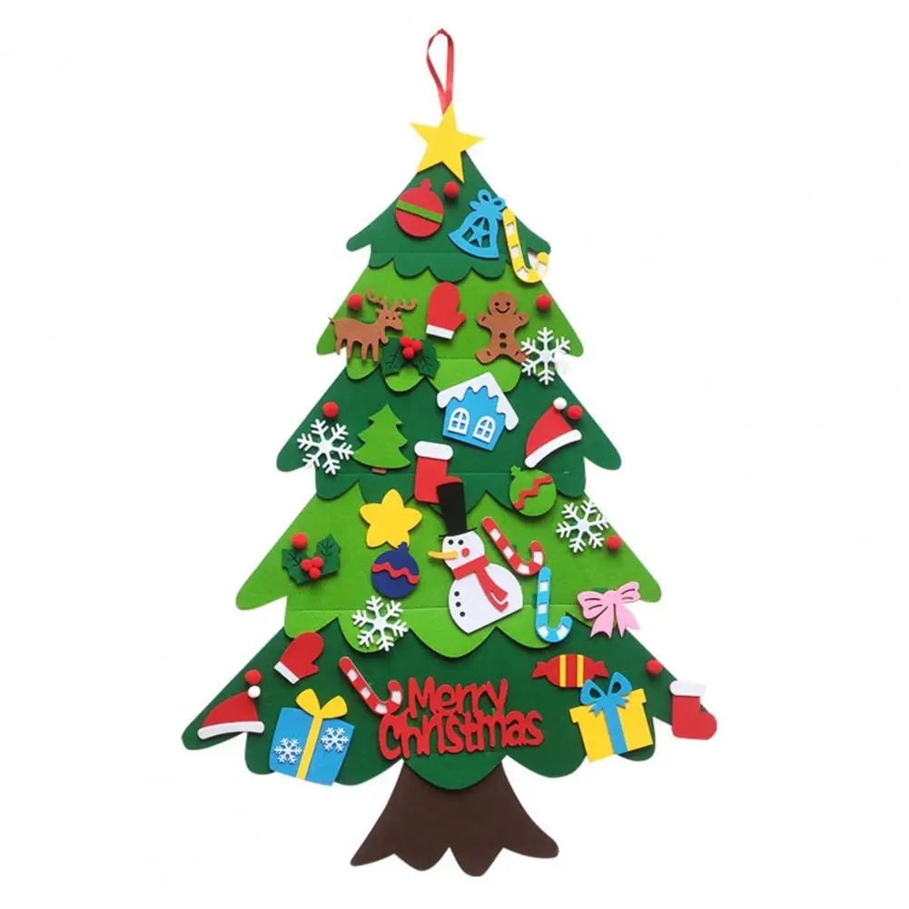 

New Year Celebration Decoration Montessori Felt Christmas Tree Set with Ornaments Lights for Kids for Toddlers for Door