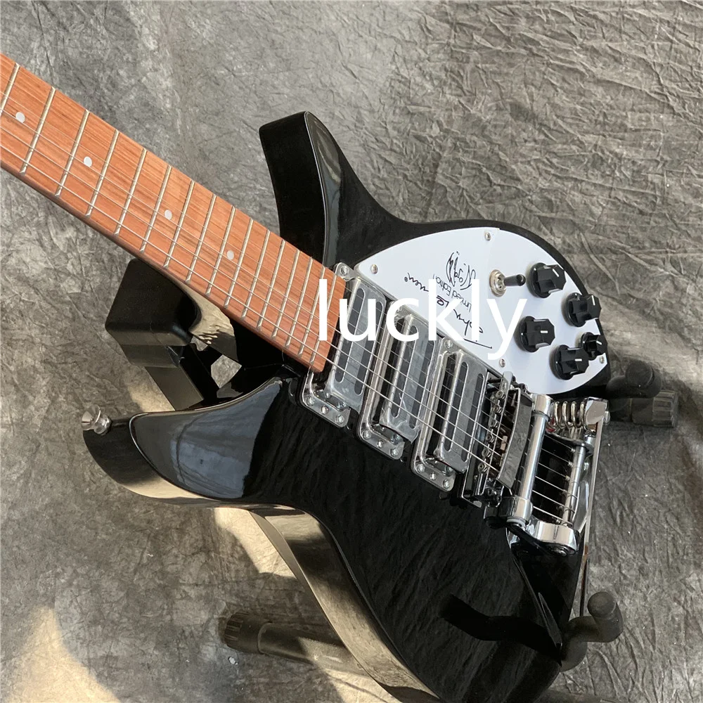 Rickenback-6 string electric guitar, 325 electric guitar, bright black paint, high-quality material, double edging, custom store