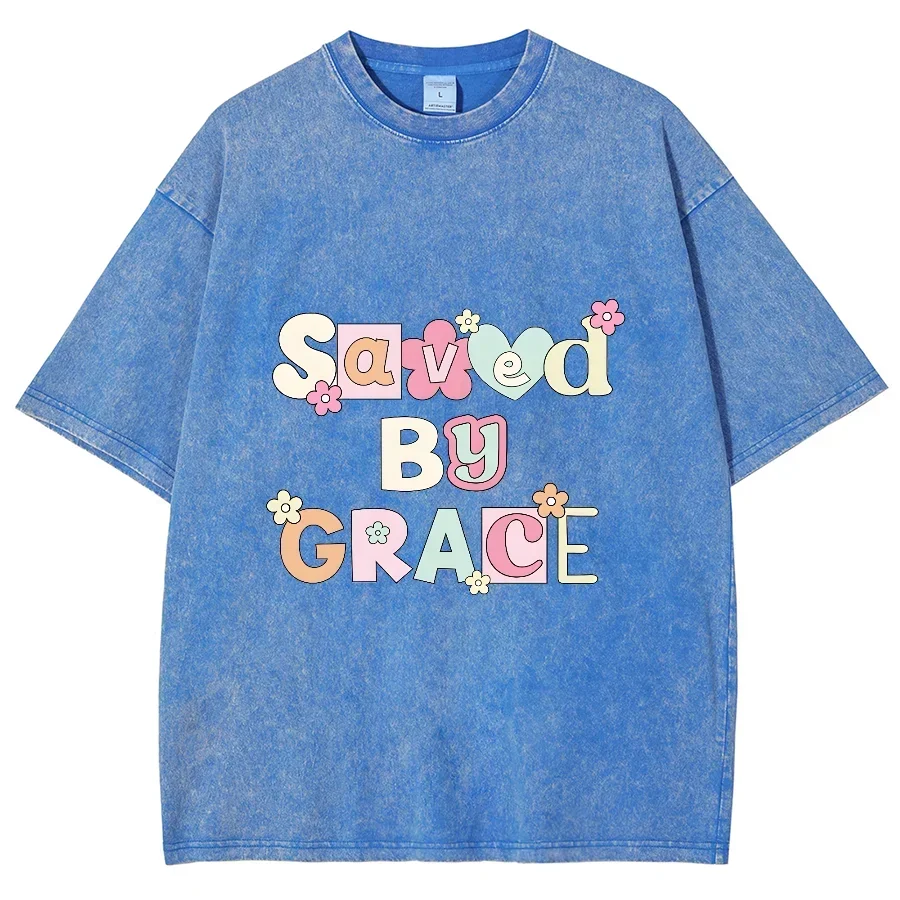 Simple Cute Pure Letter Print Washed Denim Cotton T-Shirt Women's Loose Short Sleeve Unisex Casual Commuting Comfort Basic Top