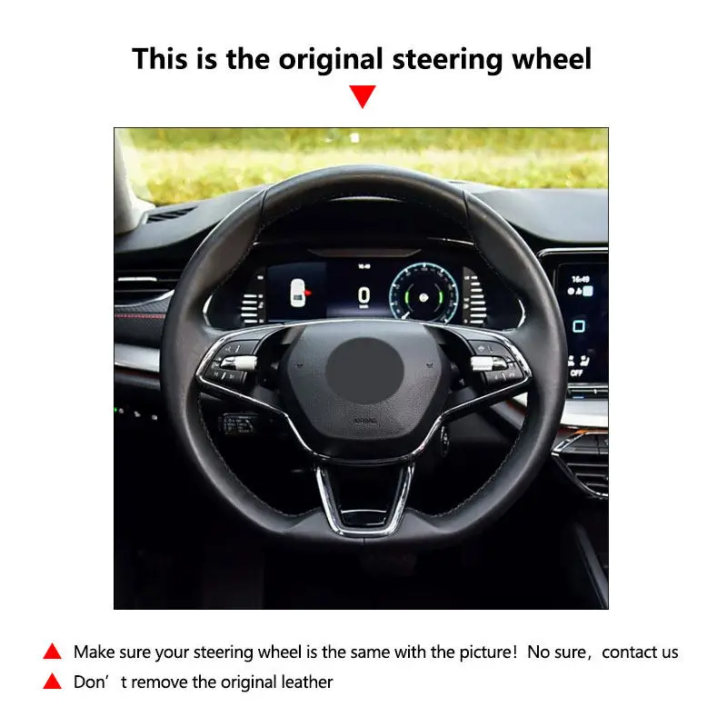 For Skoda Octavia PRO KAROQ 2021 2022 2023 Car Interior Accessories Hand Sewing Steering Wheel Microfiber Leather Cover