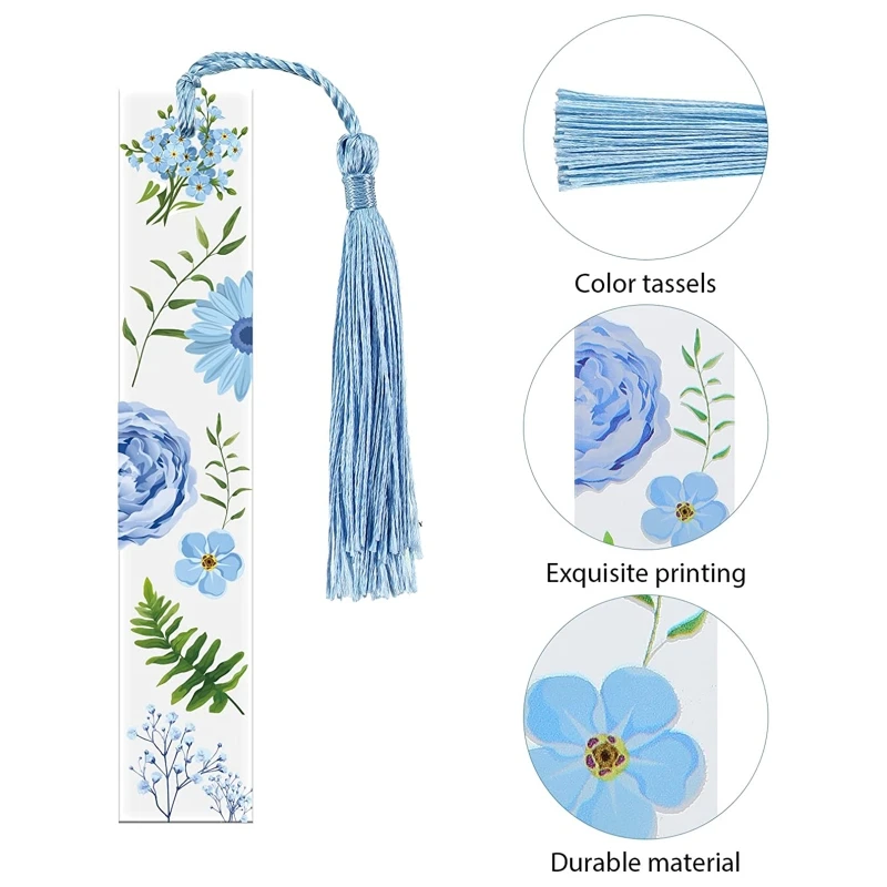 Ins Flower Page Marker Floral with Colorful Tassel for Women Girl 8PACK