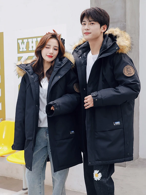 

Утепленная пуховая куртка с капюшоном Jiujiang для осени и зимы, парная модель, рабочая одежда, молодежная модная куртка из полиэстера