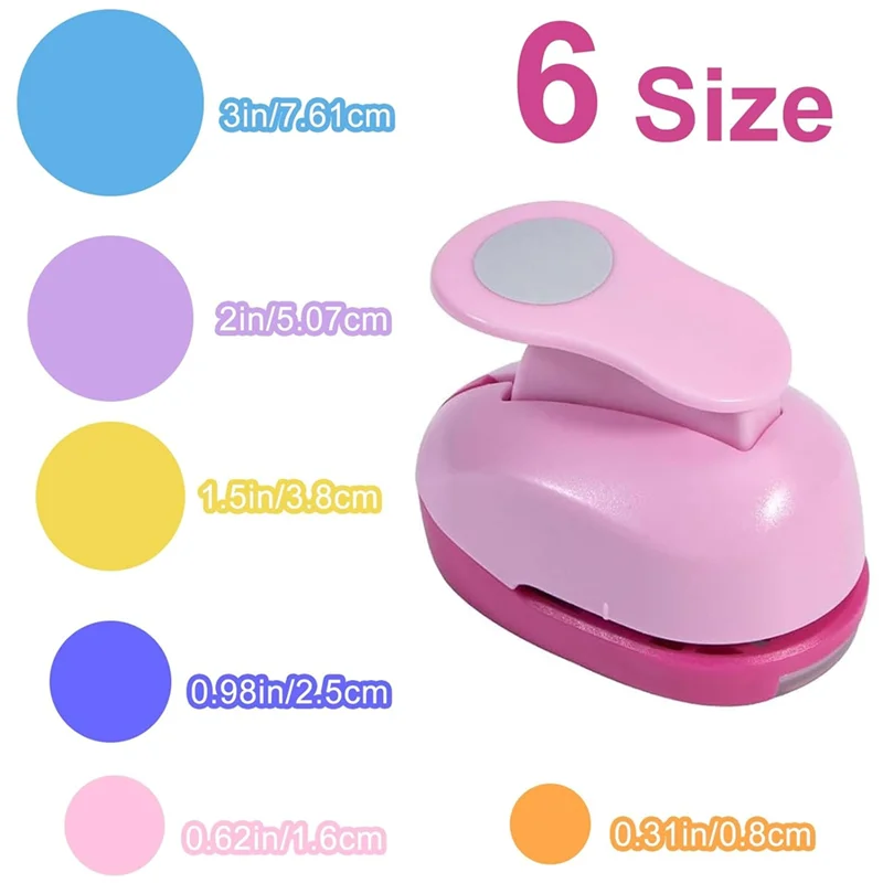 

-A94Z Круглые дыроколы для рукоделия из бумаги — 6 размеров круговых резцов, включая 3-дюймовые круглые пробойники, случайные цвета, для поделок