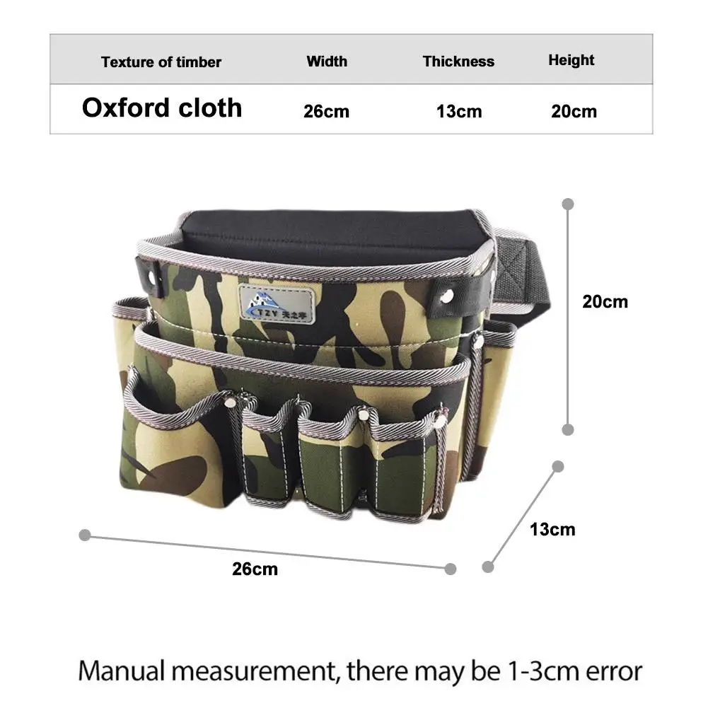 Multifunctional Oxford Cloth Waist Bag Wear-resistant Multiple Pockets with Adjustable Belt Electrician Hardware Tool Bag