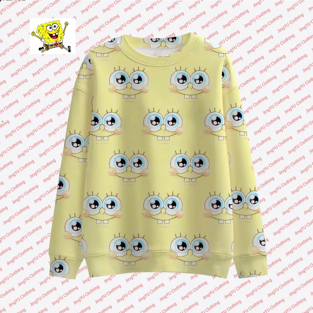 

Spring and Autumn New Streetwear Cute Spongebob Cartoon Round Neck Fashion Casual Women's Long Sleeve Tops Children's Pullover