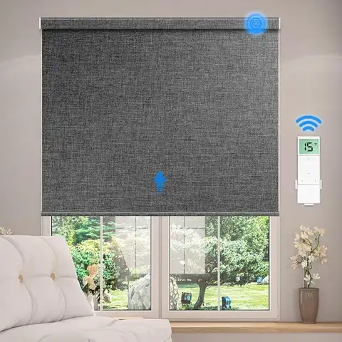 Luxurious Customized Shades Wrapped Fabric With Valance Bottom Rod Solar Panel  Motorized Roller Blinds For Windows