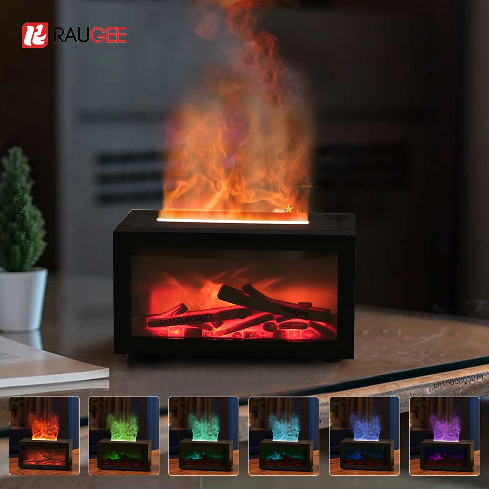 Mini Aroma Diffuser Fireplace Essential Oil Diffuser Colorful Flame Air Humidifier Home Ultrasonic Cool Mist Maker with Light