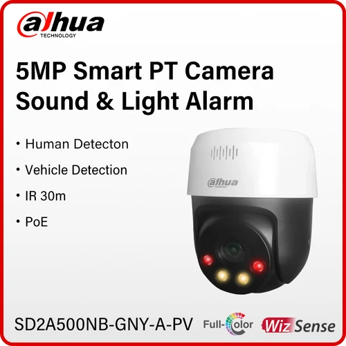 Imagen 1 del producto Dahua-cámara PT a todo Color de 5MP, advertencia de luz y sonido inteligente, Monitor de seguridad de detección humana, conversación bidireccional IR SD2A500NB-GNY-A-PV