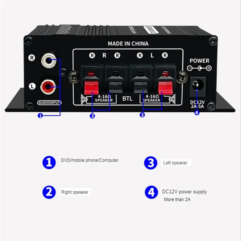 ミニHi-Fiパワーアンプ,AK-270,ak270,12V,オーディオ,ホーム,カーシアター,2チャンネル,USB, SD, AUX入力