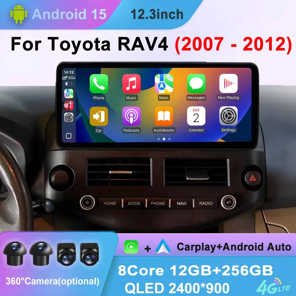 

Bluetooth Android 15 For Toyota RAV4 2007 - 2012 Wireless Carplay DSP Stereo Car GPS Navi Multimedia Player 12.3“ QLED Screen