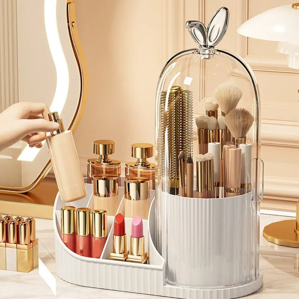 Boîte de rangement pour pinceaux de maquillage PP, multi-compartiments 360 °   Organisateur de rangement à tiroir rotatif, grande capacité, anti-poussière