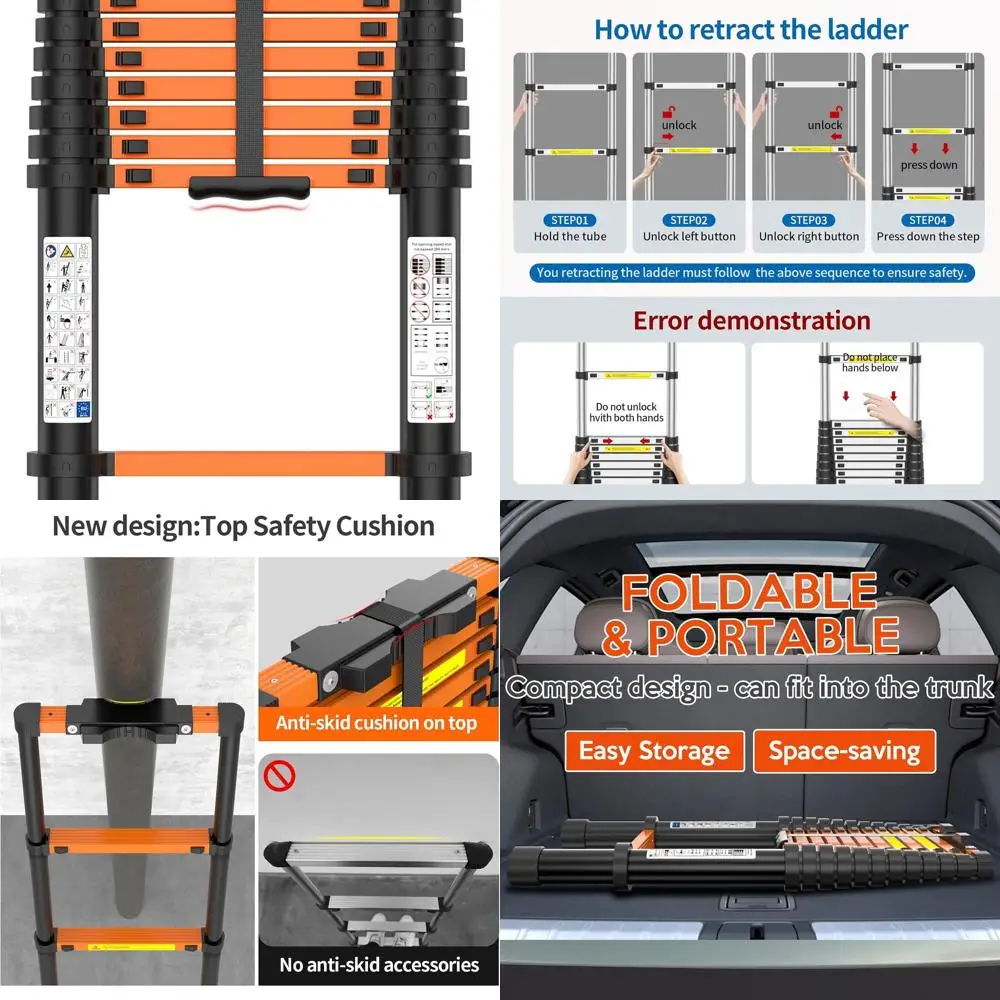 

12.5ft Heavy-Duty Telescoping Ladder, 330lbs Capacity, Collapsible for RV and Outdoor Tasks