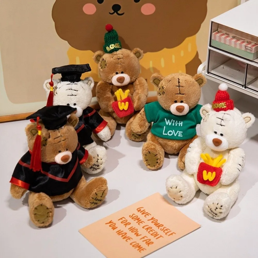 

15cm Patch Dressed Bear Graduation Gown Wedding Dress Teddybear Doll Bride Groom Brown White Khaki Fluffy Animal Dolls