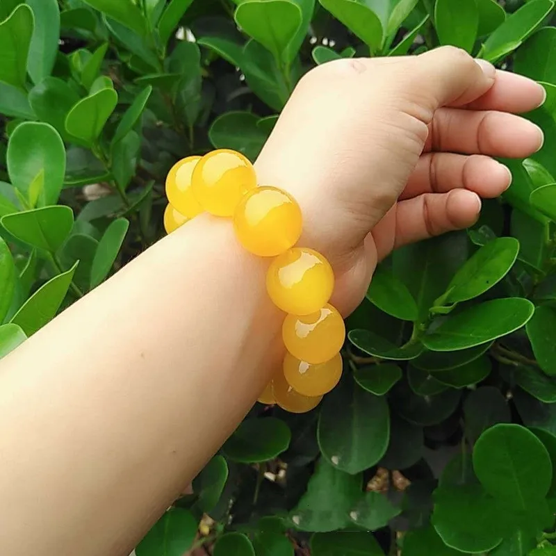 New Natural Agate Yellow Chalcedony Round Beads Single Ring Bracelets for Men and Women Simple Joker Bracelet Jewelry