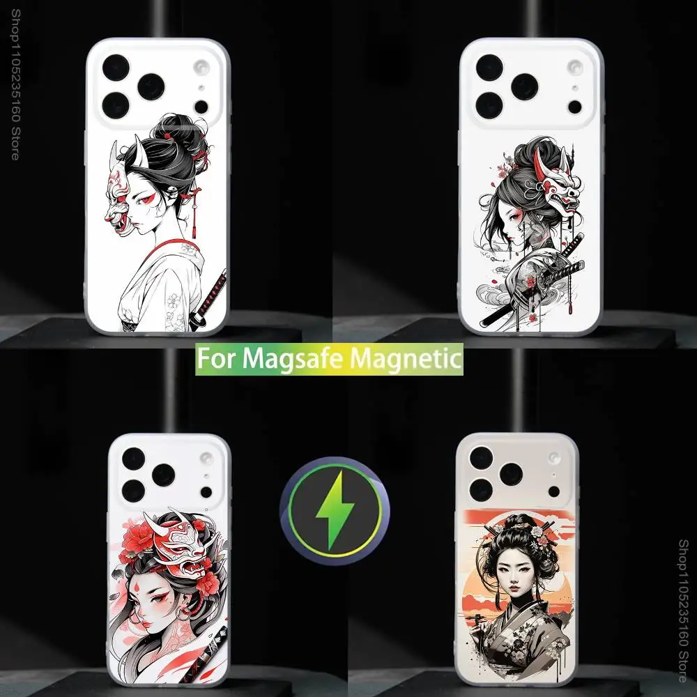 

Samurai Warrior Geisha Art Phone Case For iPhone 17,16,15,14,13,12,11,Pro,Max,Plus,Mini,SE4,E For Magsafe Wireless