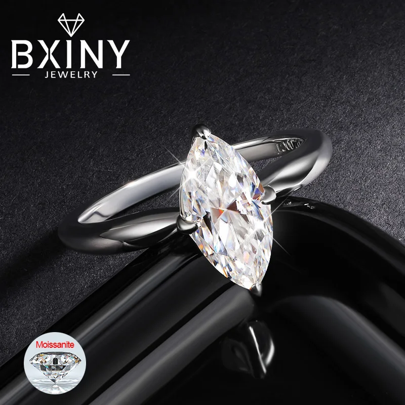 

BXINY GRA Certified 1/2/3Carat Marquise Moissanite Ring 925 Sterling Silver for Women Solitaire Wedding Bands Gifts Fine Jewelry
