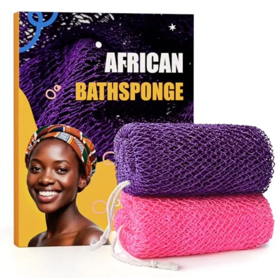 2 Pieces African Net Sponge Authentic, Durable Back Scrubber Washcloth for Shower, Exfoliating Net Sponge for All Skin, Bathing