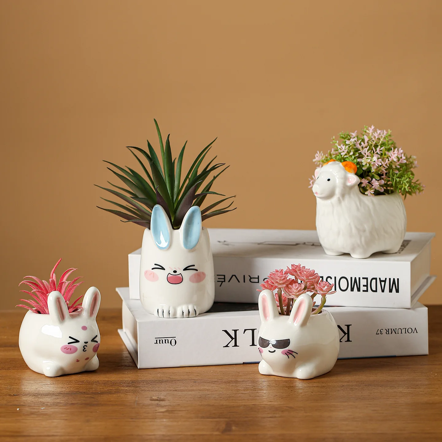 Ceramic Succulent Flower Pot - Cartoon Little Rabbit - Nordic Cartoon Ceramic Potting Container, Without Plants