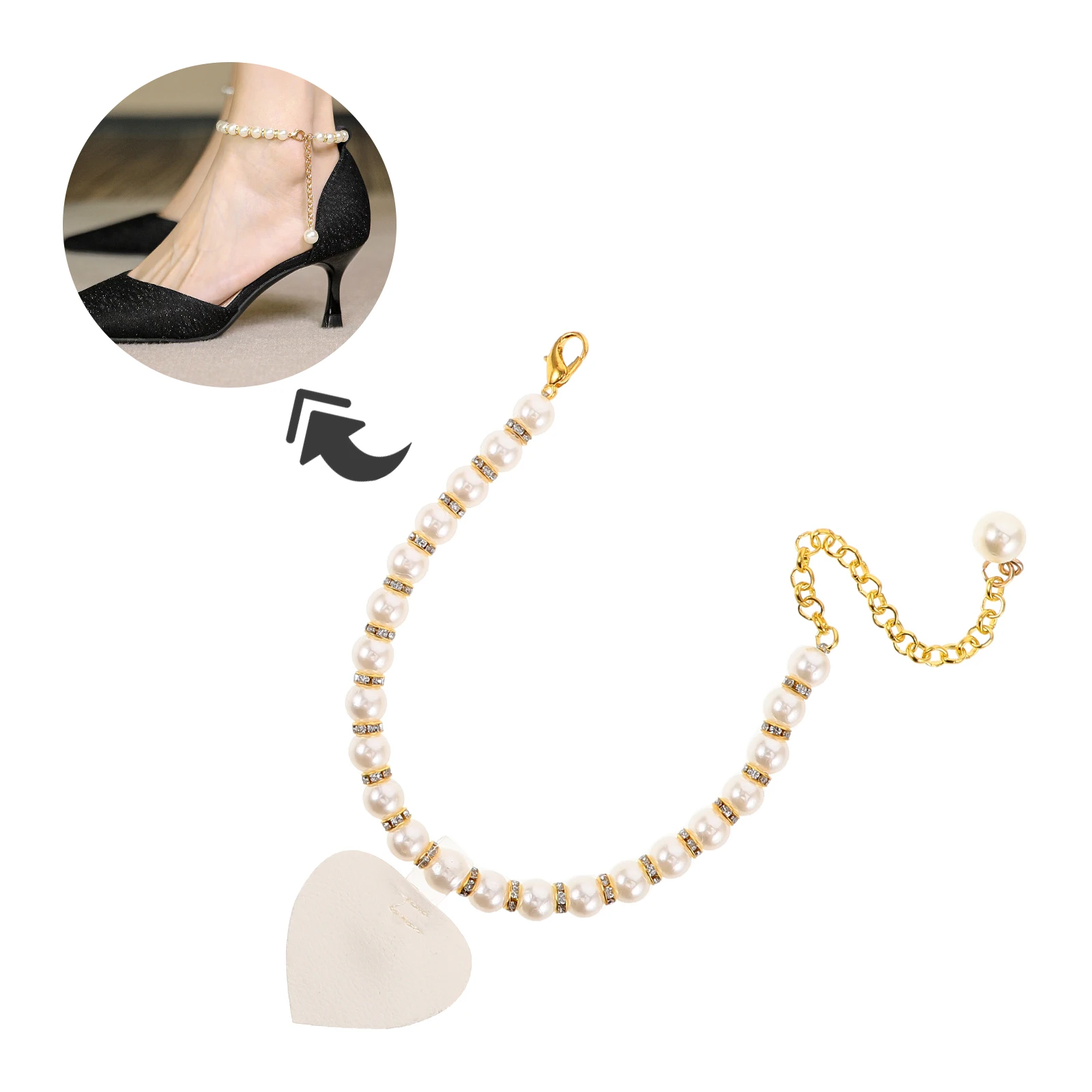 

1 Set Pearl Decorative Shoe Straps Anti-Drop Heel Cushion Self Adhesive Protectors For High Heels Adjustable Walking Accessories