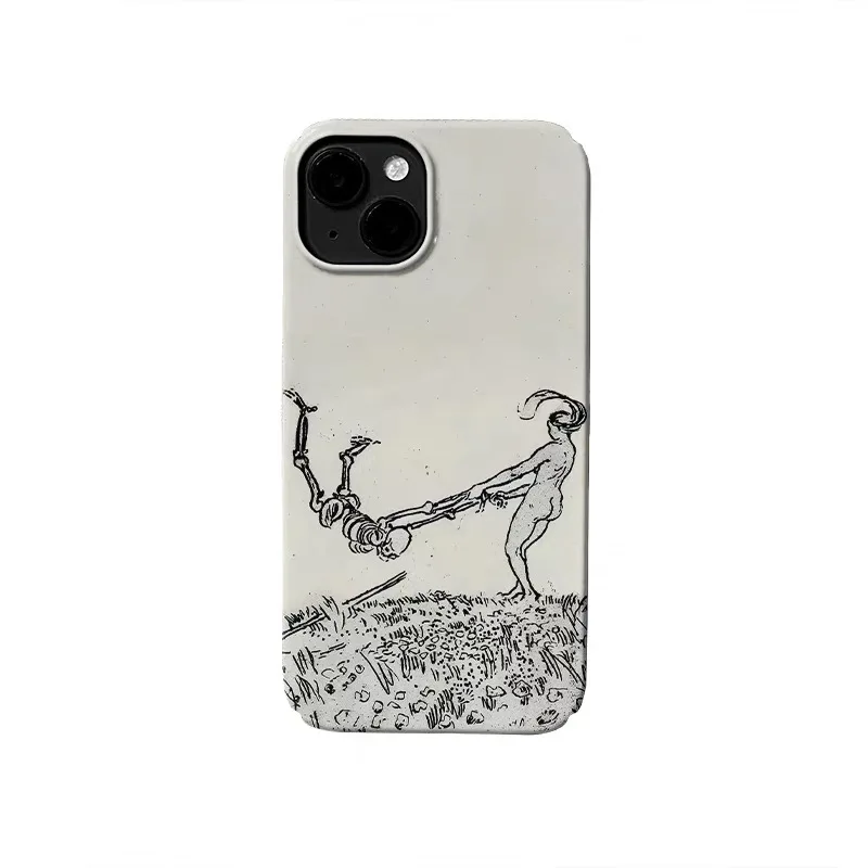 

Ins Black and White Cartoon Skeleton Phone Case for IPhone 17 16E 15 14 13 Mini 11 Pro Max 12 Pro Back Cover XS XR SE 2020 Funda