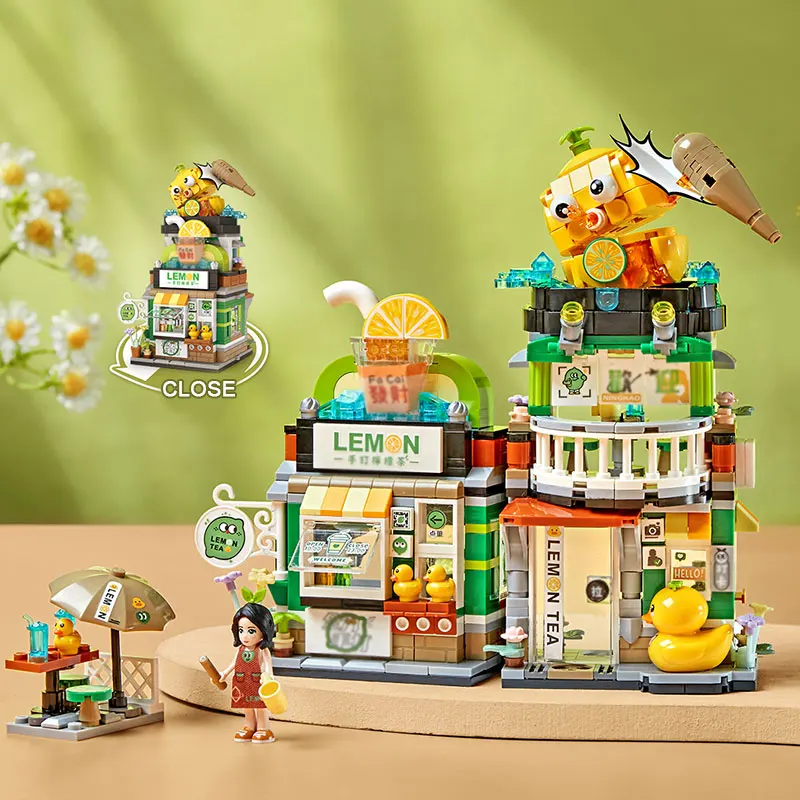 LOZ Street View Scene Lemon Tea Shop Retail Store Architectures Mini Building Block Assembly Toy  for Christmas Gift