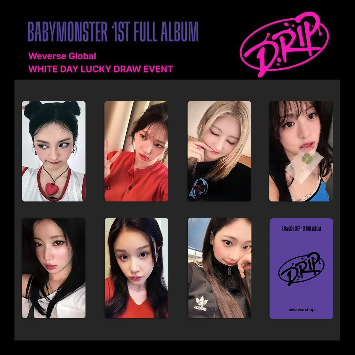 Kpop BABYMONSTER White Valentine's Day Lucky Card DRIP Weverse Series White Day Lomo Cards Fans Collection Gift