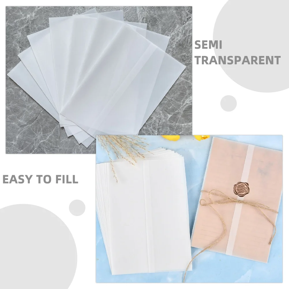 20pcs Transparent Paper Invitation Wraps Replacements Universal Wedding Card Jackets Folding Envelope Covers Multi-Use Paper