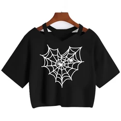 Vintage Spider Goth Graphic T Shirt Women Y2k Punk Style Crop Top Tshirt 90s Streetwear Short Sleeve Cropped T-shirt Female