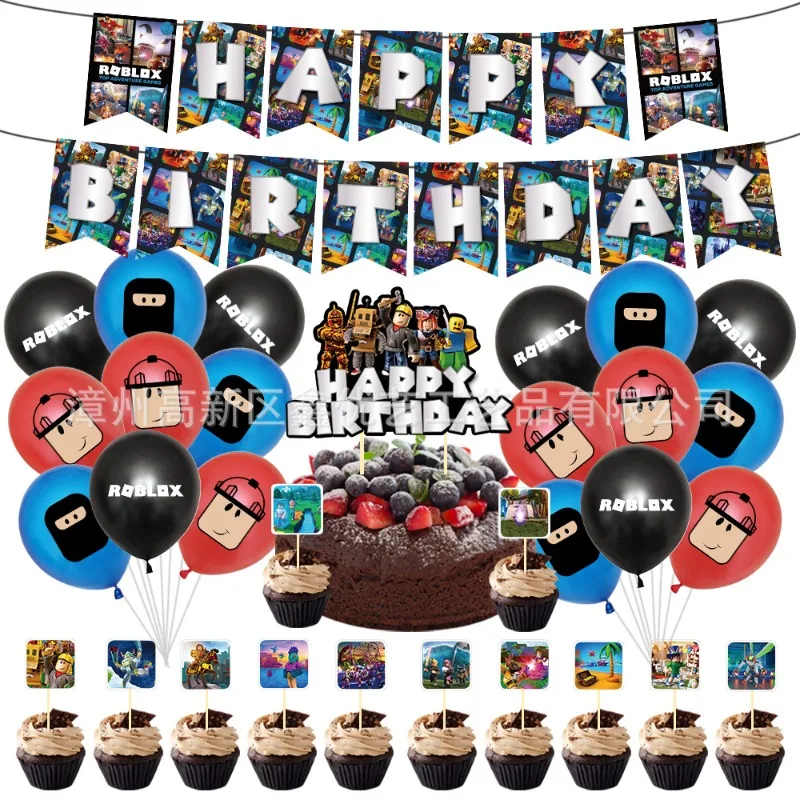 

New Robloxed Birthday Scene Decoration Supplies Party Supplies Balloon Set Banner Insertion for Boy Girl Decoration Supplies