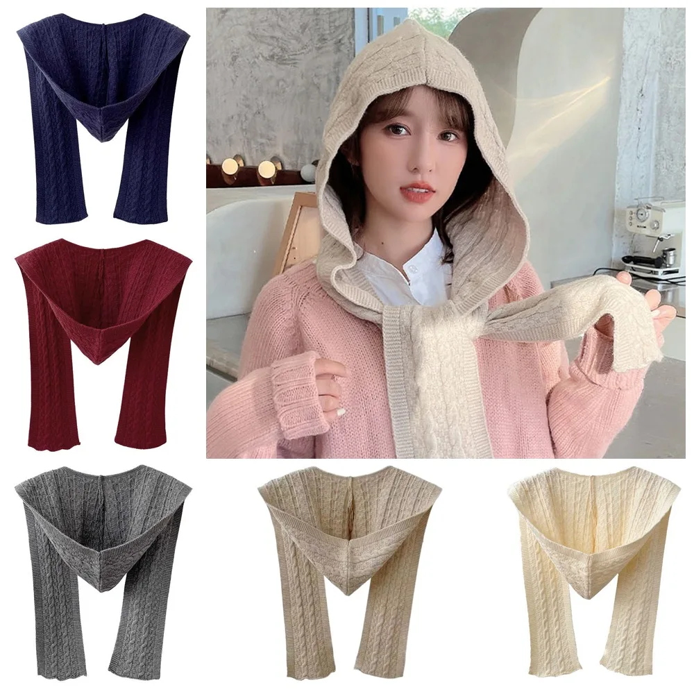 

Korean Style Fashion Knitted Scarves Cozy Warm Hooded Shawl Casual Knit Shawl Wrap Autumn Spring