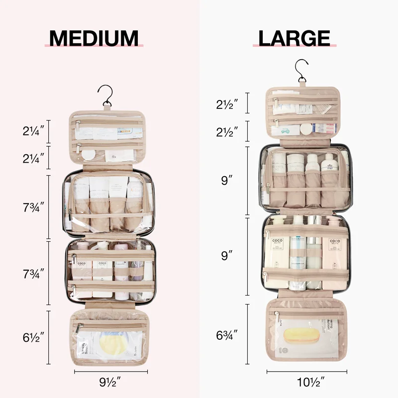 BAGSMART Cosmetic Bag with Transparent Case Travel Toiletry Bag Women Makeup Organizer Bathroom Hook Wash Pouch