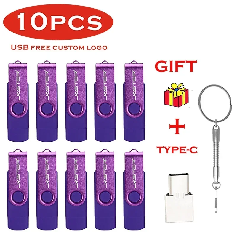 JASTER 10 PCS LOT USB flash drive 32GB 3 in 1 OTG Pen Drive 64GB Free TYPE-C Adapter Gift Micro USB stick 16GB External Storage