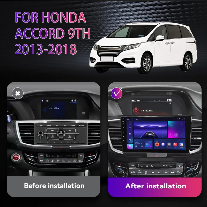 For Honda Accord 9th 2013 - 2018 Car Radio Carplay HD Multimedia Android 12 Auto Qualcomm GPS Stereo Video Player 2din 8+128G