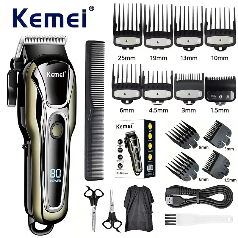 

Kemei PG1990A Rechargeable Hair Clipper or Limit Combs Professional Cordless Men Hair Trimmer Men's Hair Cutting Machine Barber