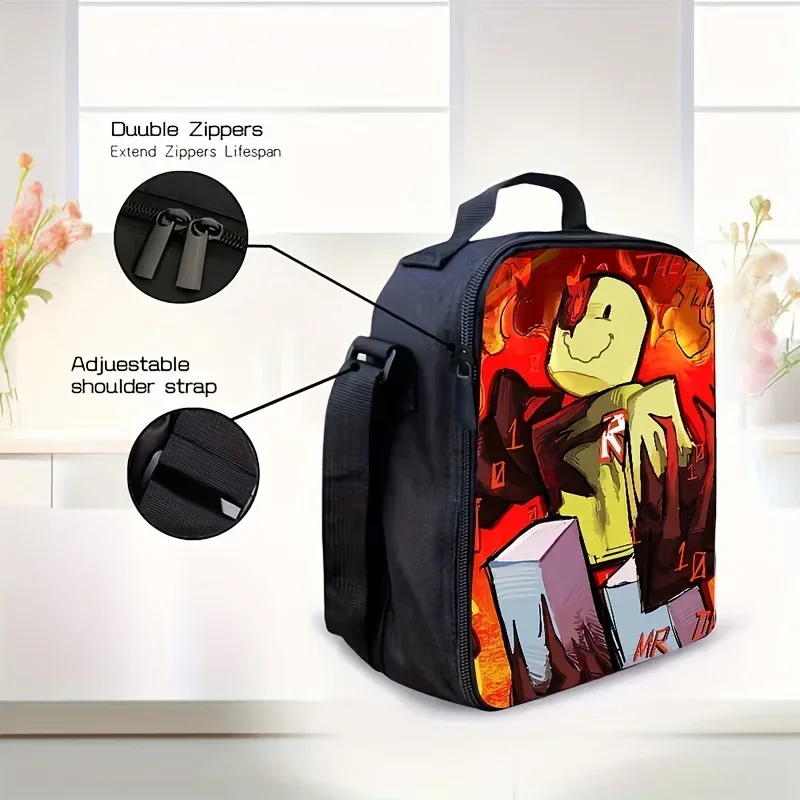 Custom Bag 3pcs Red Forsaken John Doe Blocky Game Fire Character Backpack Set With Flame Print - Large Capacity School Bag Suita