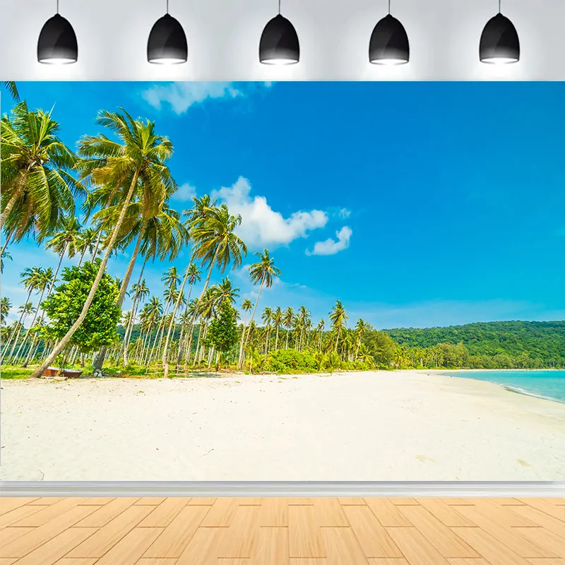 

Beautiful Island Landscape With Sandy Beach Photography Backdrops Prop Tropical Sea Blue Sky Cloud Photo Studio Background SD-03