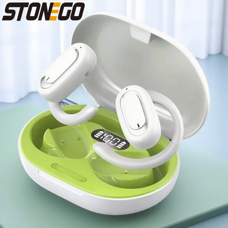 Bluetooth 5.3 Wireless Earbuds Open Ear Design 3D Bass Sound IPX5 Waterproof Sports Headphones Battery Display USB Charging