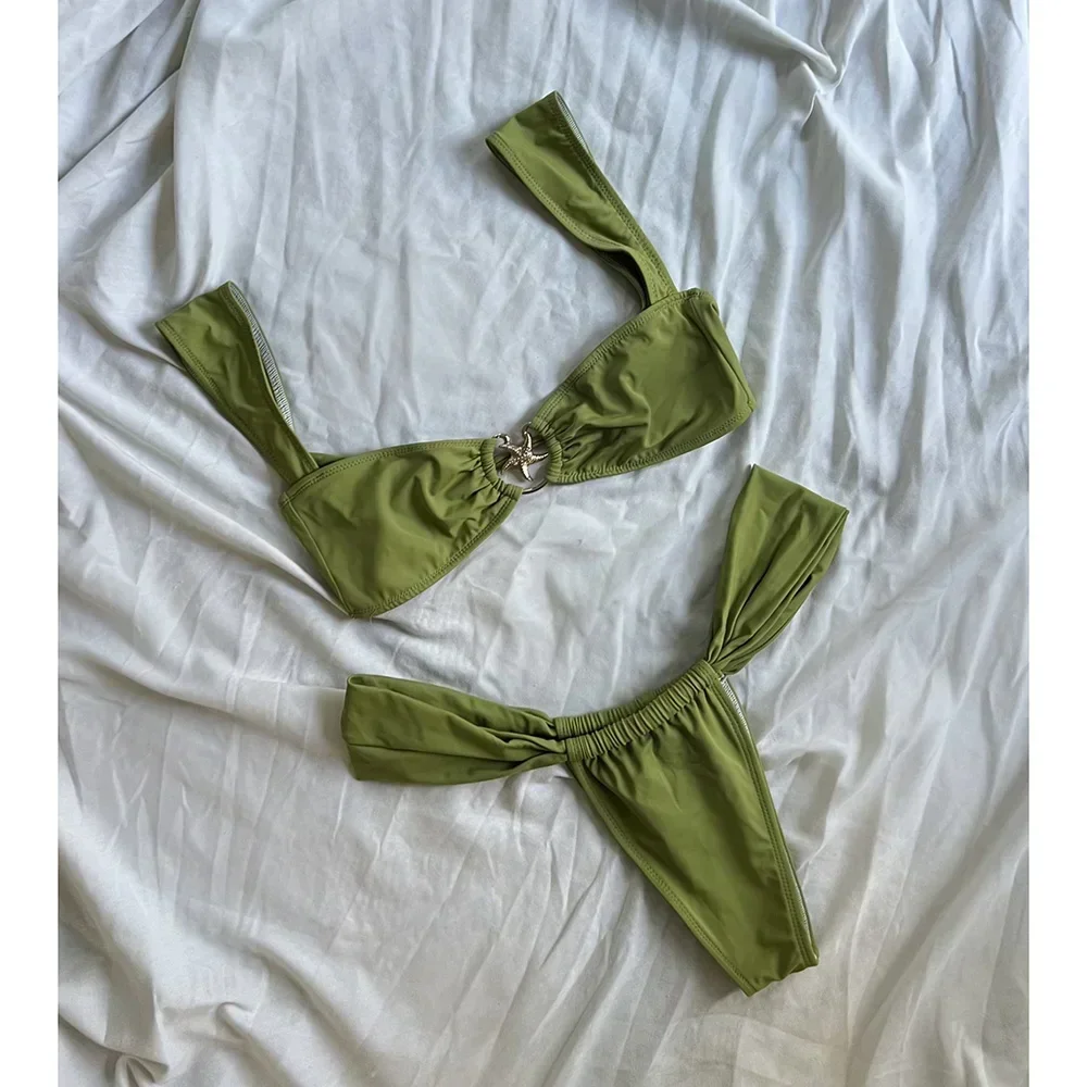 

Бикини с эффектом пуш-ап, женские купальники, 2025 год, купальники, сексуальный комплект бикини с морской звездой, стринги, бразильское бикини, купальный костюм, однотонная пляжная одежда