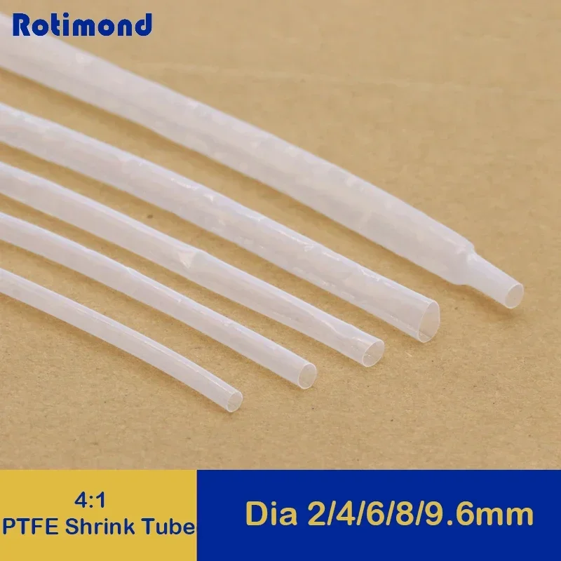 4:1 PTFE Heat Shrink Tube 1M Diameter 2mm 4mm 6mm 8mm 9.6mm 4:1 Shrinkage Ratio High Temperature 260Deg. C/600V Translucent