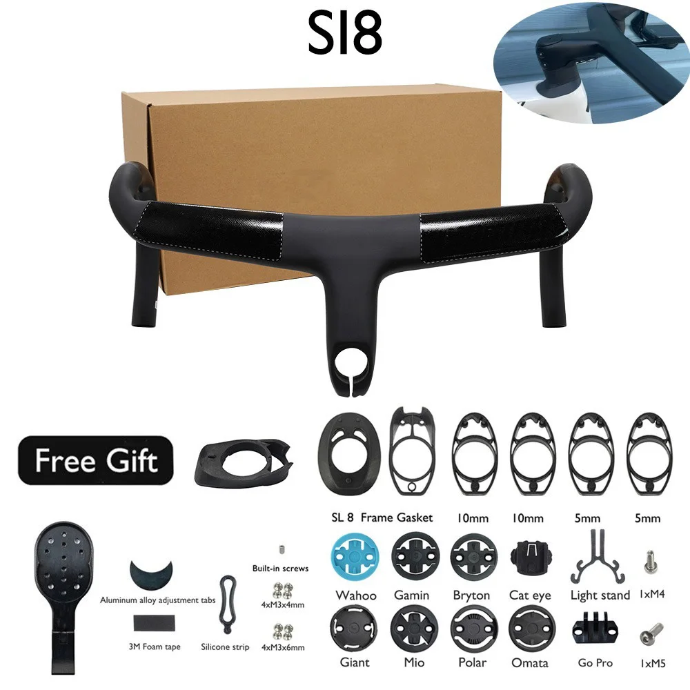 SL8 Road integrated carbon fiber handlebar, internal cable wiring, Di2 compatible GPS computer stand, suitable for SL7 SL8 frame