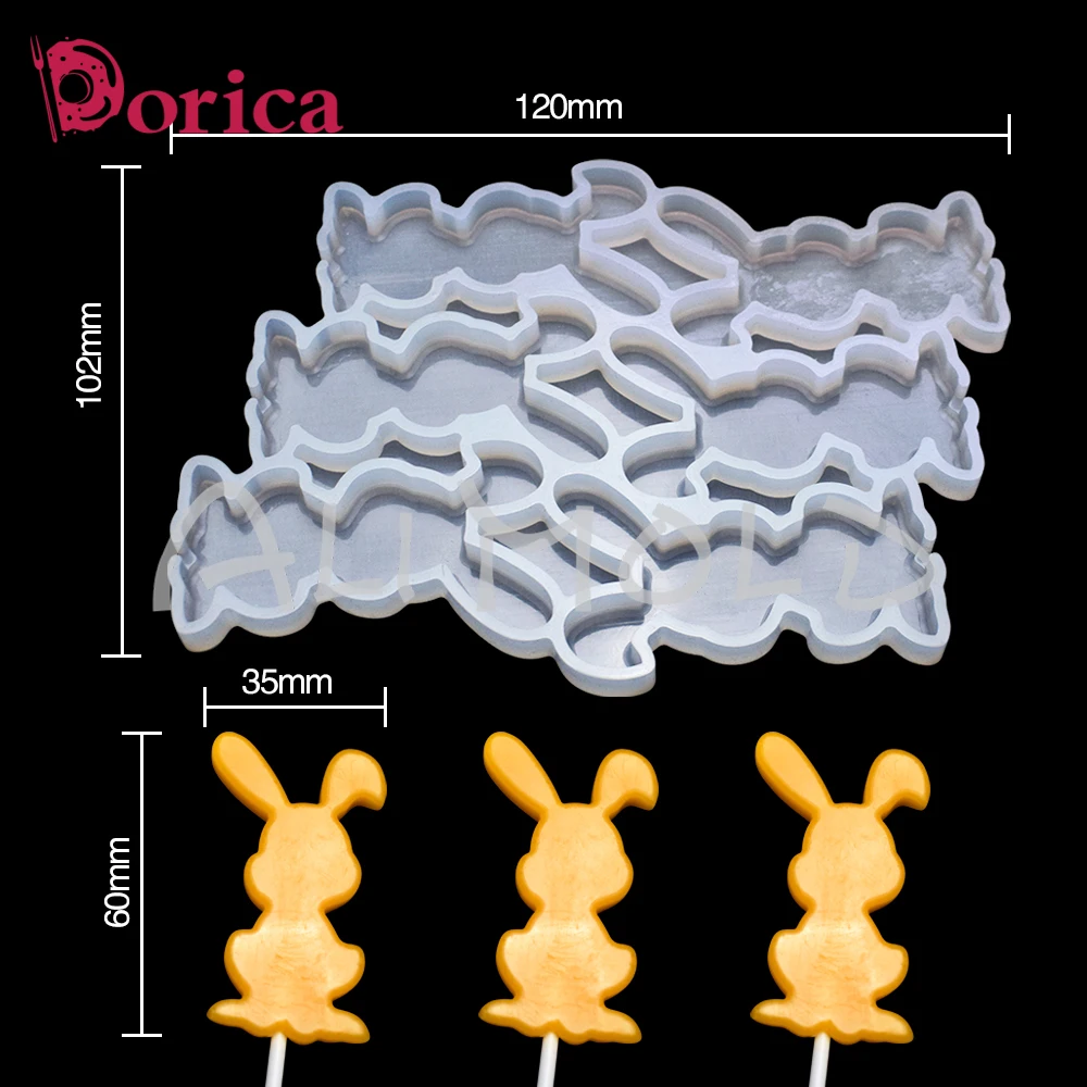 Dorica Long Ear Bunny Design Lollipop Epoxy Mold Chocolate Cake Silicone Mould Fondant Cake Decorating Tools Kitchen Bakeware