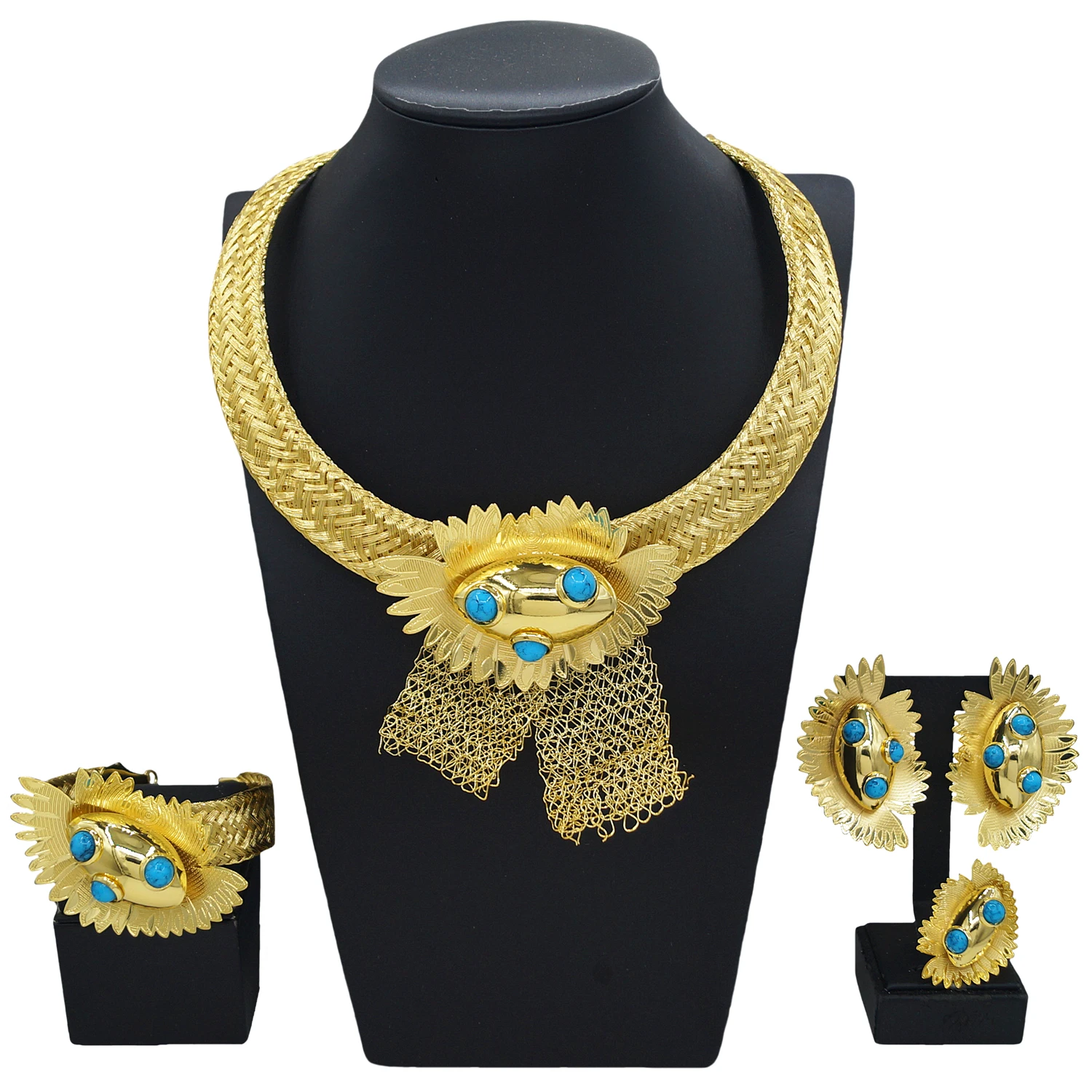 Yulaili new luxury bride wedding jewelry set Nigerian girl dating romantic Sunflower necklace bracelet earrings China factory di