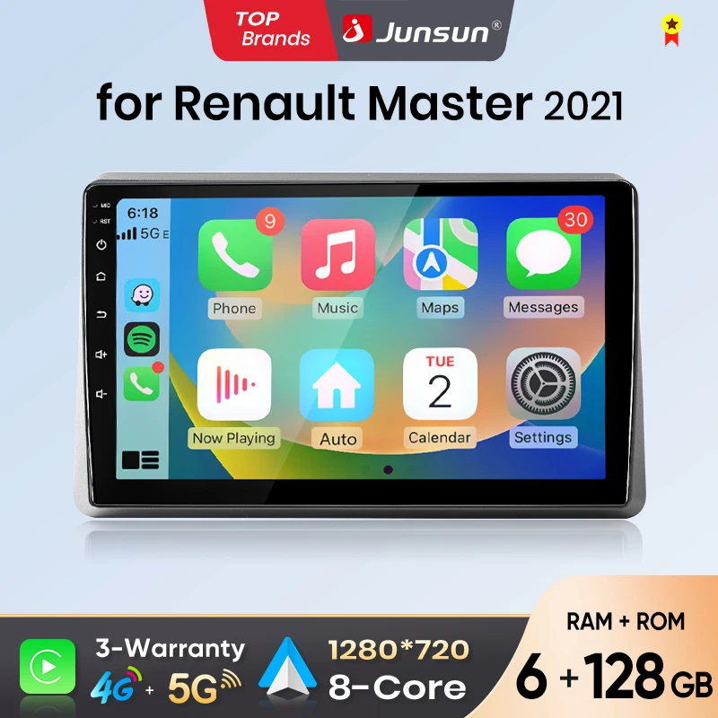 Autoradio Android Auto Junsun per Renault Master 2019 2020 2021 2022 Multimedia Wireless Apple CarPlay Sistemi intelligenti Smart Schermo touch IPS Lettore video stereo 2 Din Autoradio Navigazione BT