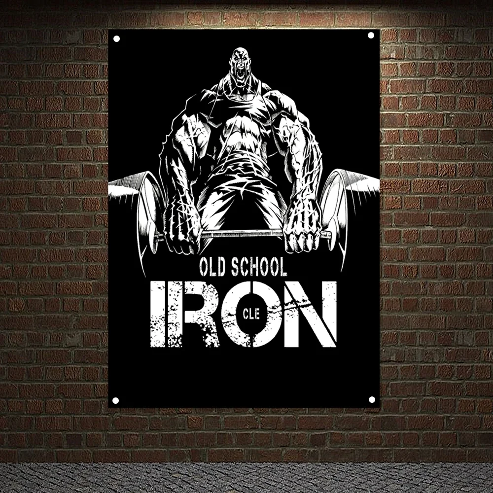 Muscular Body Poster Exercise Banner 4 Grommets Flag Man Body Building Wallpapers Wall Hanging Canvas Painting Home Decor F4